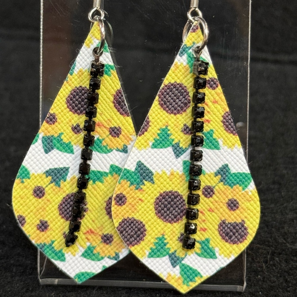 Sunflower Faux Leather Drop Earrings